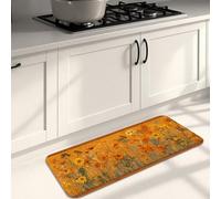 Floral Kitchen Mats for Floor, Vintage Yellow Flower Soft Mats, Cushioned Comfort Washable Non Slip Decor Rugs for Kitchen Sinks Laundry Room Bathroom 16x47 Inch