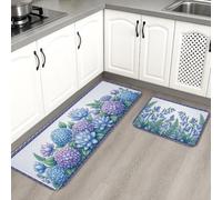 Floral Kitchen Mats for Floor, Violet Orchid and Hydrangea Design, Spring Cushioned Comfort Washable Decor Rugs for Kitchen Sinks Laundryroom Bathroom 2pcs