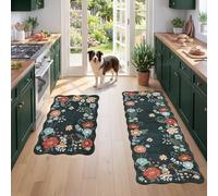 Floral Kitchen Rug Set, 2-Piece Non-Slip Washable Kitchen Mats, Soft Stain resistance Kitchen Runner Rugs, Dark Green Kitchen Floor Mats for Sink, Stove, Laundry Room, and Farmhouse Kitchen Decor