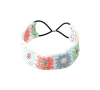Floral Knitted Headband For Women Stretch Turban Crocheted Granny-square Ethnic Tie Head Wrap