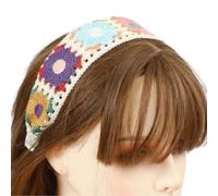 Floral Knitted Headband for Women Stretch Turban Floral Crocheted Granny-square Ethnic Style Tie Head Wrap Headband