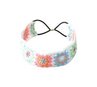 Floral Knitted Headband for Women Stretch Turban Floral Crocheted Granny-square Ethnic Style Tie Head Wrap Headband