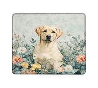 Floral Labrador Dog Mouse Pad, Pastel Flower Design Stitched Edge Mousepad, Rubber Non-Slip Washable Gaming Mouse Pad for Home and Office Computer, Laptop Square 8x10 Inch