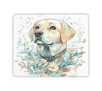 Floral Labrador Mouse Pad, Soft Yellow Bouquets Watercolor Art, Non-Slip Washable Gaming Mouse Mat for Home and Office, Ideal Gift for Dog Lovers Square 8x10 Inch