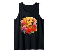 Floral Labrador Retriever Dog Mom Watercolor Pink Flowers Tank Top