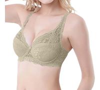 Floral Lace Bras for Women Underwire Push Up Bra Support Sleep Bralettes Soft Cup Full Coverage Everyday Bra Sexy Thin Breathable Underwear Plus Size Comfort Bralette Khaki
