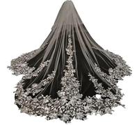 Floral Lace Cathedral Wedding Veil | Two Tier Ivory Long Bridal Veil