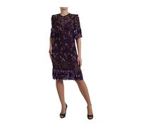 Floral Lace Crystal Embedded Sheath Dress - female - Dolce & Gabbana - Party Dresses - Purple - M - Dresses M