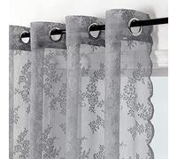 Floral Lace Curtains for Bedroom Elegant Grey Embroidered Lightweight Grommet Top Tulle Curtains for Office 55W x 120L Inch 2 Panels
