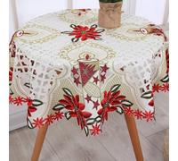 Floral Lace Embroidered Vintage Tablecloth Runner for Dining Table Use, Reusable and Washable Polyester Fabric, Suitable for Family Dinners, Parties, and Anniversaries (85 * 85cm round table cloth)
