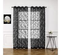 Floral Lace Sheer Curtains Black for Bedroom Elegant Floral Rose Embroidered Curtains Bedroom Light Weight Grommet Top Tulle Voile Window Treatment Sets for Caffee, 55" W x 120" L 2 Panels