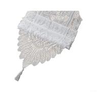 Floral Lace Table for runner Sheer Mesh Fabric With Hanging Tassel Boho Decor For Coffee Side Cabinet Holiday Home 33x183cm(White 33 * 183)