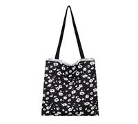 Floral Lace Trim Casual Underarm Bag Lightweight Handbag Practical Canvas Shoulder Purse For Women Girls Feminine Printed Casual Shoulder Bag
