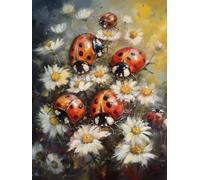 Floral Ladybird 11ct Counted Cross Stitch Stamped Pre Printed Cross Stitch Embroidery Kits for Adults Starter DIY Embroidery Needlework Kit with Patterns 40×50cm(u-e130)