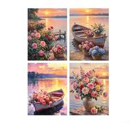 Floral Lakeside Art Print Set 4 Unframed Landscape Prints For Interior Wall Decoration In Contemporary And Rustic Styled Rooms(30 * 40 * 4)