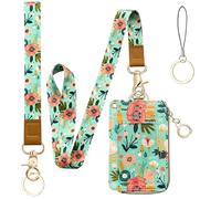 Floral Lanyard Wallet, Cute Teacher Lanyards for ID Badges Keychain Wallet,Badge Holder with Zip Pocket, ID Holder Wallet with Neck Wrist Lanyard for Women Nurse Teacher Student Workers (Green)