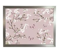 Floral Lap Tray: Bean Bag Tray with cushion, Laptop Desk, Padded Eating Tray Table (Cherry Blossom Flowers Silver Frame)