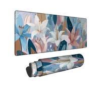 Floral Large Gaming Mouse Pad, Pastel Watercolor Lilies Stitched Edge Mousepad, Rubber Non-Slip Washable Gaming Mouse Pad for Home and Office Computer, Laptop 12x32 Inch