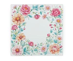 Floral Large Square Glass Worktop Protector - Spring Pastel Flowers Gift - Smooth Board Kitchen Chopping/Cutting Board Worktop Saver with Non-Slip Feet 30cm x 30cm (12" x 12")