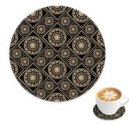 Floral Lattice Geometric Non Sticking Coaster 1 Pack, Ivory Black Floral Tea Coasters for Drinks, Desk Cute Cup Mat Table Accessories, Gift for Granny Sister, 4 Inch