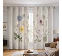Floral Leaf Curtains Blackout, 52x84 Inch 2 Panels | Botanical Flower Black Out Curtains, 84 Inch Drop, Eyelet, Window Drapes, Home Decor Y112