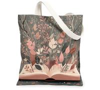 Floral Leaf Pattern Canvas Tote Bags Reusable Grocery Bags, Autumn Vintage Lightweight Washable Shoulder Strap Canvas, Gray, 13x15 Inch