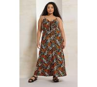 Floral Leaf Print Maxi Dress Yours Black 26-28