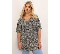 Yours Curve Floral Leaf Print Wrap Top - Women's - Plus Size Curve Black