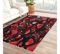 Floral Leaf Rugs Living Room, Extra Large Rug, Low Pile Rug Non Slip, Machine Washable, Area Rugs for Living Room, Heart Birds Red Black Home Decor Floor Carpets, 200x300 cm