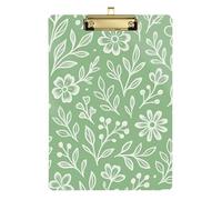 Floral Leaf Sage Green Clipboard Acrylic Cute Clipboard Wordpad Clipboards Standard Size, A4 Letter Size 12.5 x 9 Inches Gold Clip