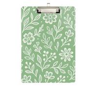 Floral Leaf Sage Green Clipboard Writing Clipboard Paperboard Chic Design Clipboards, A4 Letter Size 12.5 x 9 Inches Silver Clip