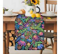 Floral Leaf Table Runner 13x70 Inches Long Boho Abstract Green Blue Pink Yellow Flower Leaf Cotton Linen Table Runner Burlap Style for Dinner Table Party Decor Tabletop Decorations