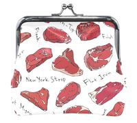 Floral Leather Coin Bag for Women Girls Red Meat Kisses Closure with Coin Card Change Beef Steaks Red Meat, UNITALLA, Beef Steaks Red Meat, Beef Steaks Red Meat, UNITALLA, Classic