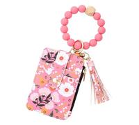 Floral Leather Keychain Wallet for Women, Mini 4-Card Slot Card Holder with Zip Coin Pocket & Detachable Key Ring, Slim Fresh-Flower Purse, Gift for Mom, Teen Girl, Stocking Stuffer (C)