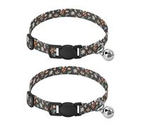 Floral Leaves Black Dog Collars for Small Dogs, 2 Pack Cat Bell Collar