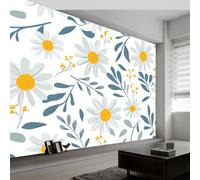 Floral Leaves Daisies Mural Wallpaper 250x175 cm, Grey Wall Murals for Bedrooms Living Room Children Nursery Wall Mural Art Deco, Photo Wallpaper Poster Decoration