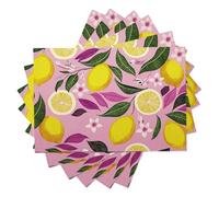 Floral Lemon Placemats Set of 2, Modern Simple Pack Place Mat for Table, Spring Summer Pink Washable Heat-Resistant Place Mat For Kitchen Dining Party Wedding Decor, 45x30cm