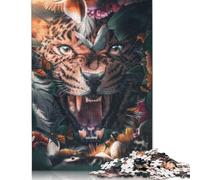 Floral Leopard Puzzles 500 Pieces Wooden Puzzles Puzzle Jigsaws for Adults for Adults& Teens Age 12 Years Up 500pcs (52x38cm)