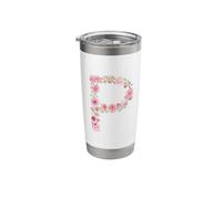 Floral Letter P Pink Flower Monogram Initial Stainless Steel Insulated Tumbler