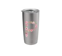 Floral Letter P Pink Flower Monogram Initial Stainless Steel Insulated Tumbler