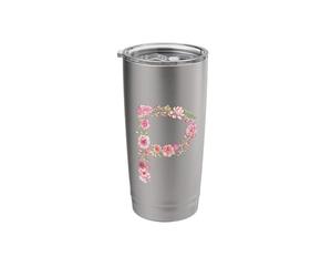 Floral Letter P Pink Flower Monogram Initial Stainless Steel Insulated Tumbler