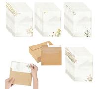 Floral Letter Writing Paper and Envelopes Set, 32 Vintage A5 Writing Sheets with 32 Kraft Peel and Seal Envelopes, Elegant Stationery Set for Letters, Invitations and Gifts