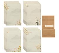 Floral Letter Writing Paper and Envelopes Set, 32 Vintage Stationery Paper Sheets & 16 Kraft Peel & Seal Envelopes, Printer Friendly Letter Writing Sets for Greeting Cards, Party Invitations, Gifts