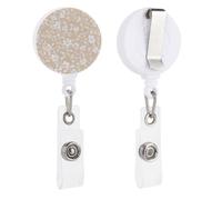 Floral Light Beige White Flowers Retractable Badge Holder Reel Clip ID Card Holder for Doctor Nurse Student Office Worker