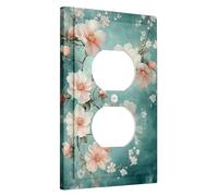 Floral Light Switch Cover Plate/Outlet Covers, Aqua Blue Botanical Decor for Spring Home Accents, Thermoplastic Wall Plates, Standard Size Single Duplex Outlet