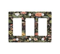 Floral Light Switch Cover Plate/Outlet Covers, Black Highland Cow with Colorful Flowers, Rustic Farmhouse Decor, Standard Size 3 Gang Wall Plate