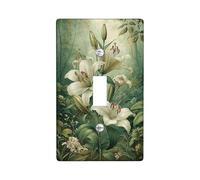 Floral Light Switch Cover Plate/Outlet Covers, White Lily Design for Year-Round Decor, Impact-Resistant Wall Plates, Standard Size Single Toggle