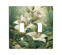 Floral Light Switch Cover Plate/Outlet Covers, White Lily Design for Year-Round Decor, Impact-Resistant Wall Plates, Standard Size Double Toggle