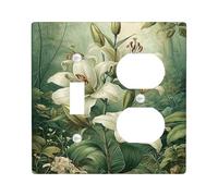 Floral Light Switch Cover Plate/Outlet Covers, White Lily Design for Year-Round Decor, Impact-Resistant Wall Plates, Standard Size Toggle Duplex