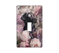Floral Light Switch Cover Plate with Dog Design, Soft Peach Peonies and Lilacs for Spring Decor, Thermoplastic Wall Plates, Standard Size Single Toggle